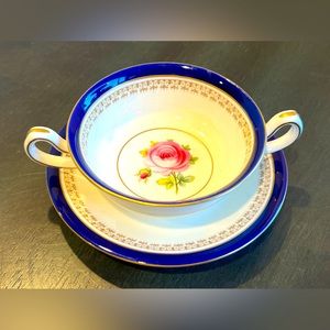 MINTONS EST. 1793 ENGLAD 4 Cobalt Blue &Gold  Double HandedTea Cups and Saucers